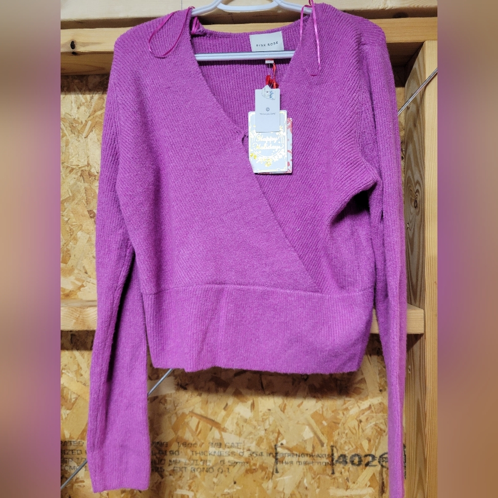 Pink Rose NWT Radiant Orchid VNECK Sweater‎ Womens Size XL